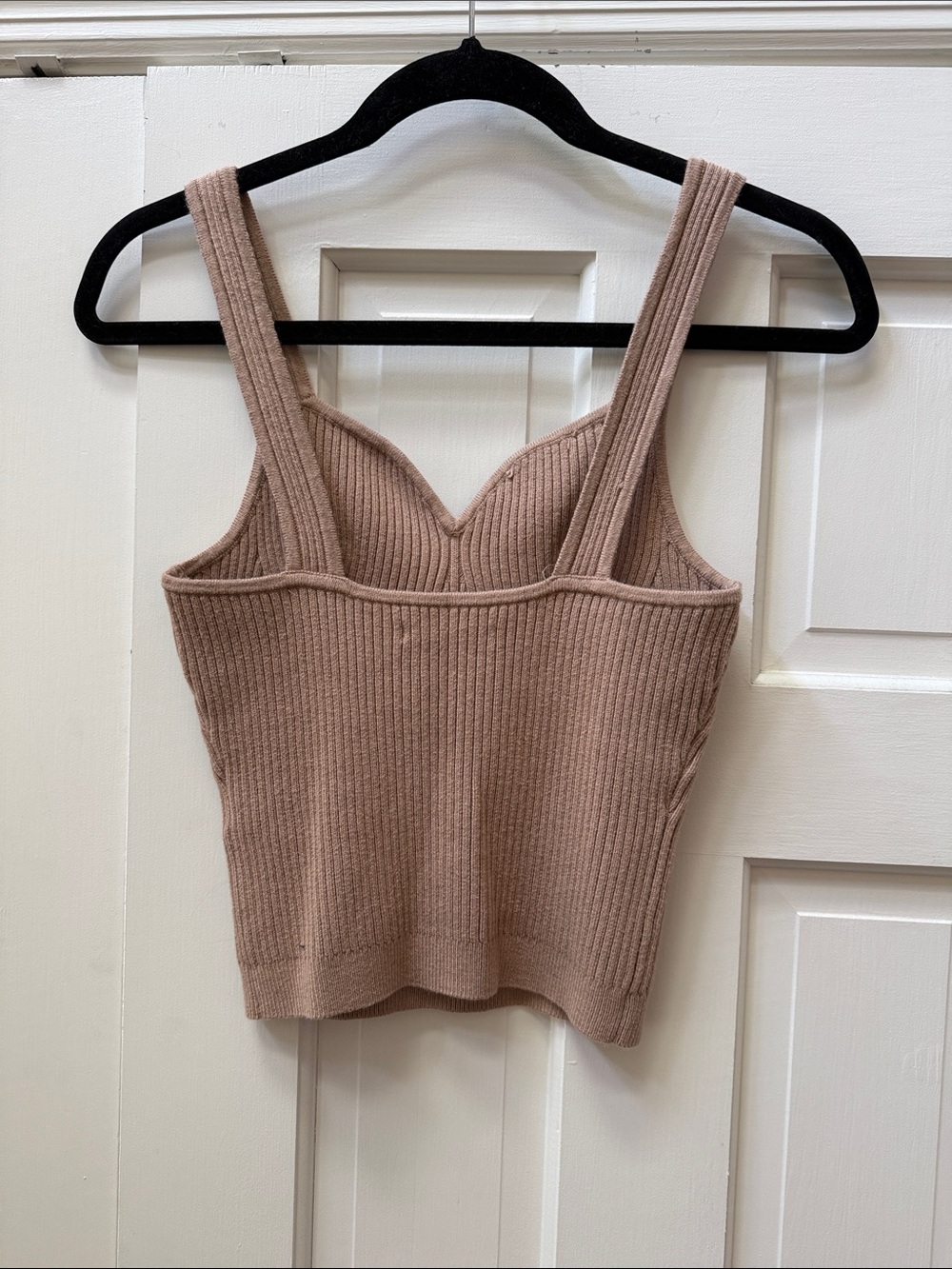 Ribbed Knit Sweetheart Tank Top - Tan - Picture 2 of 2